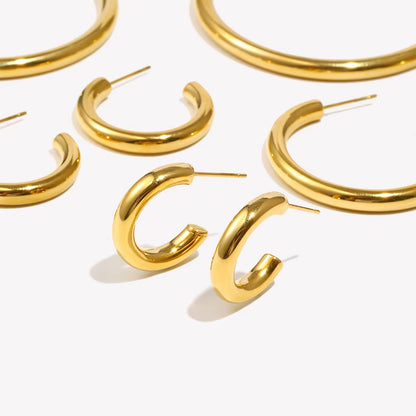 Hypoallergenic Tarnish Free Stainless Steel Hollow Tube Large Medium Small Size Gold Plated Hoop Earrings for Women