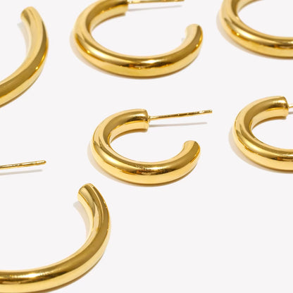 Hypoallergenic Tarnish Free Stainless Steel Hollow Tube Large Medium Small Size Gold Plated Hoop Earrings for Women