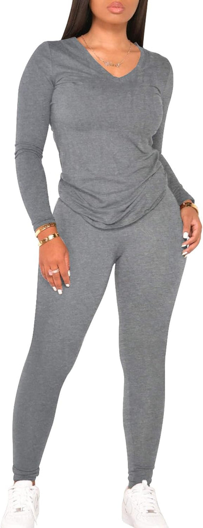 2 Piece Outfits for Women Workout Track Suits Long Sleeve Top Jogger Legging Pants Sets