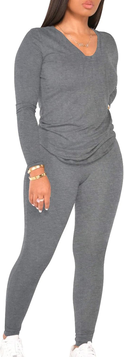 2 Piece Outfits for Women Workout Track Suits Long Sleeve Top Jogger Legging Pants Sets